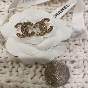 Chanel crystal timeless cc earrings light gold